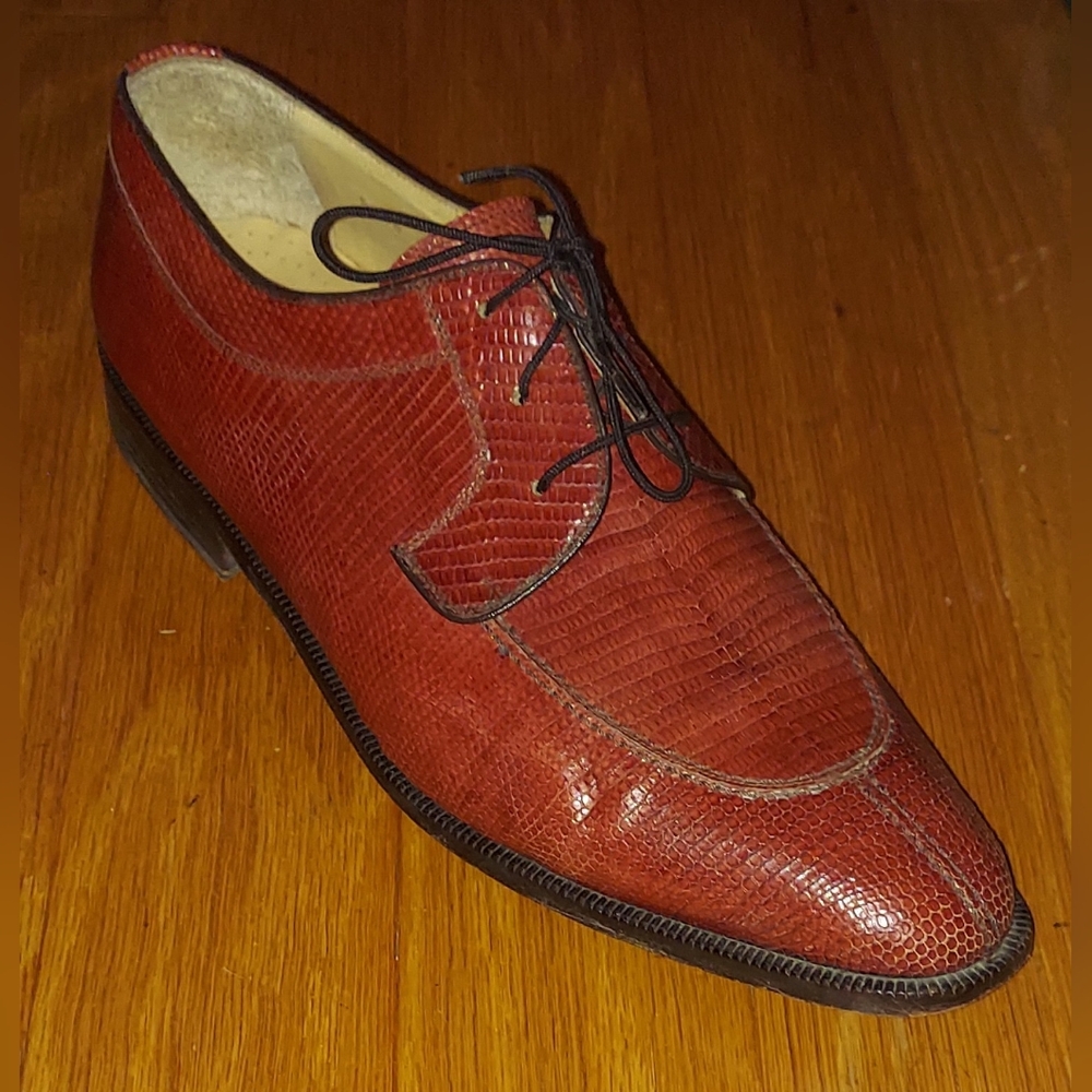 Magnanni 5498 Men's Genuine Lizard Coral Orange Split Toe Oxfords Size 10 M